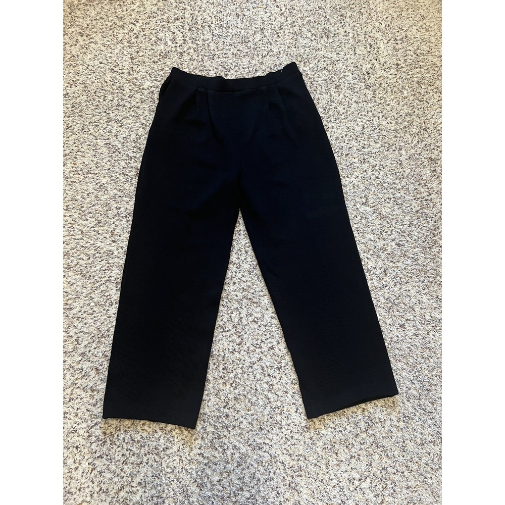 St John Basic Pants Women 10 Santana Knit Wide Pleated Pockets Pull On Trouser